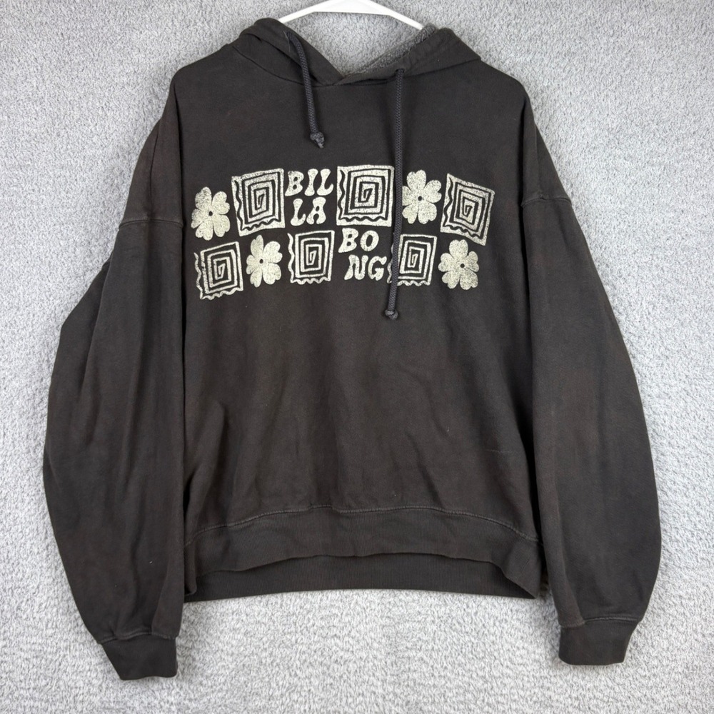 Billabong Hoodie Womens Medium Medium Brown Graphic Floral Faded Surf Skater Y2K